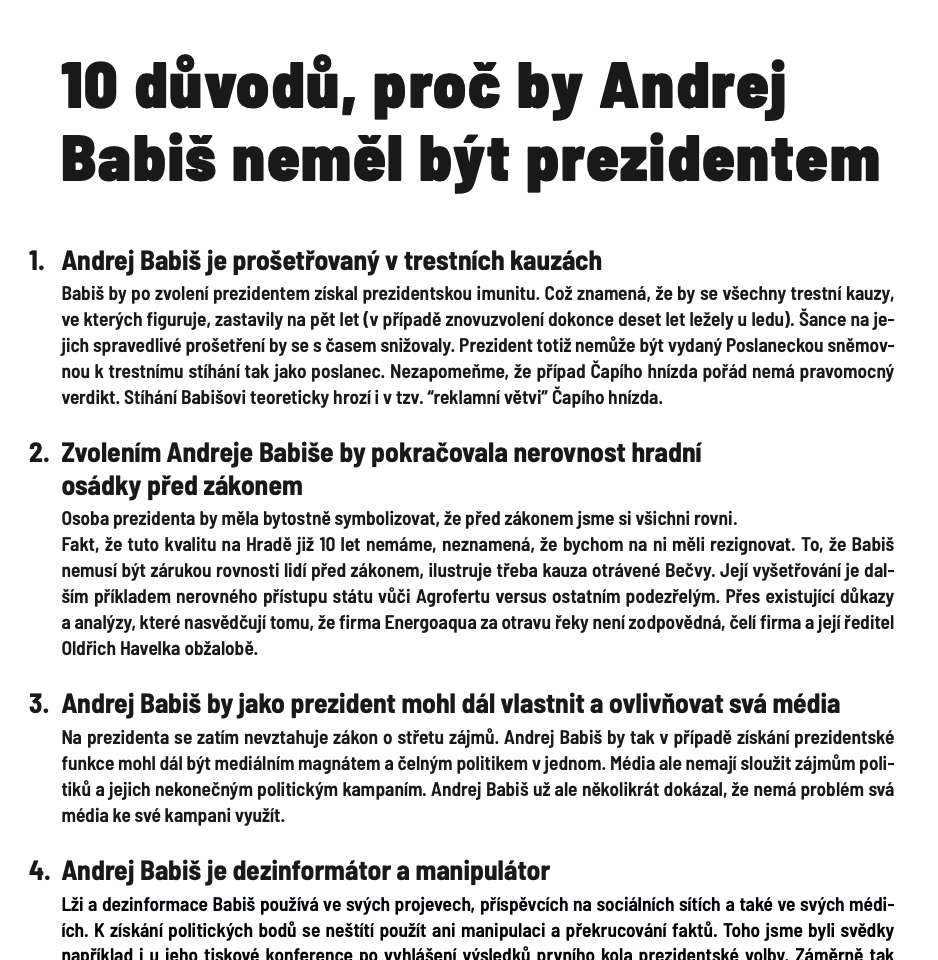 10 důvodů, proč by Andrej Babiš neměl být prezidentem