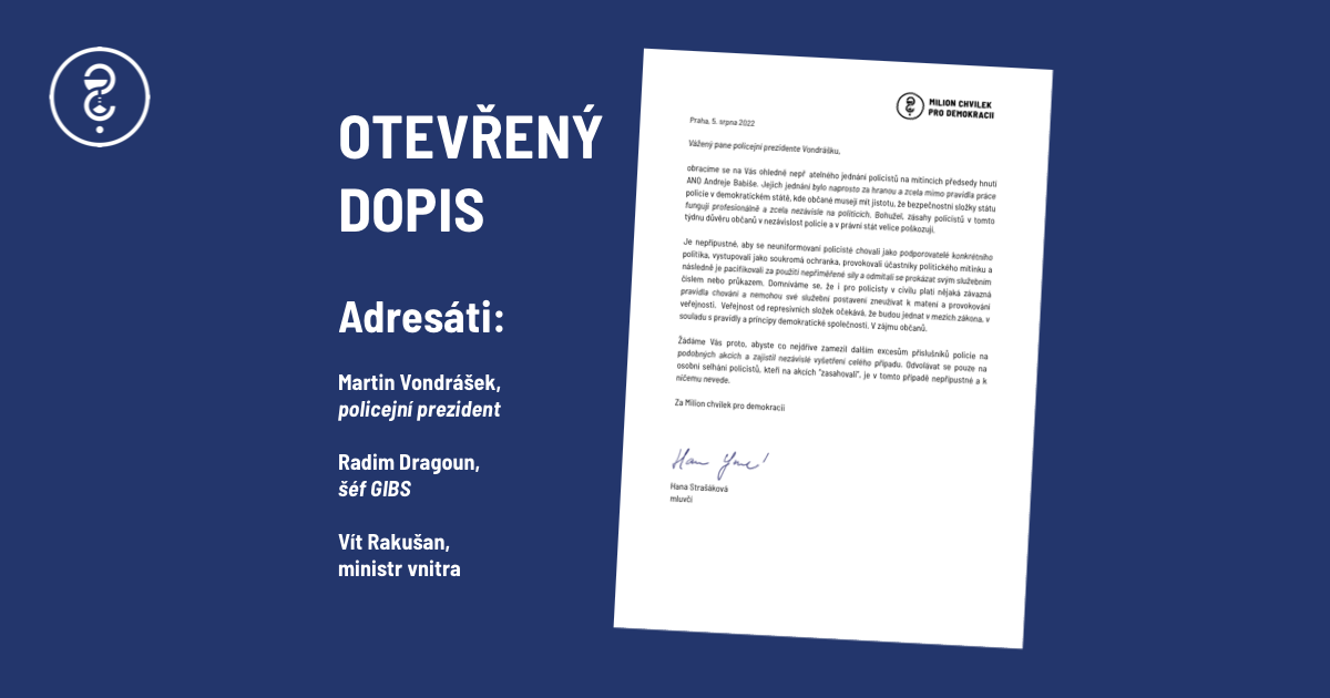 Posíláme příslušným činitelům otevřené dopisy pro nepřiměřené chování policie na obytňákových mítincích Andreje Babiše