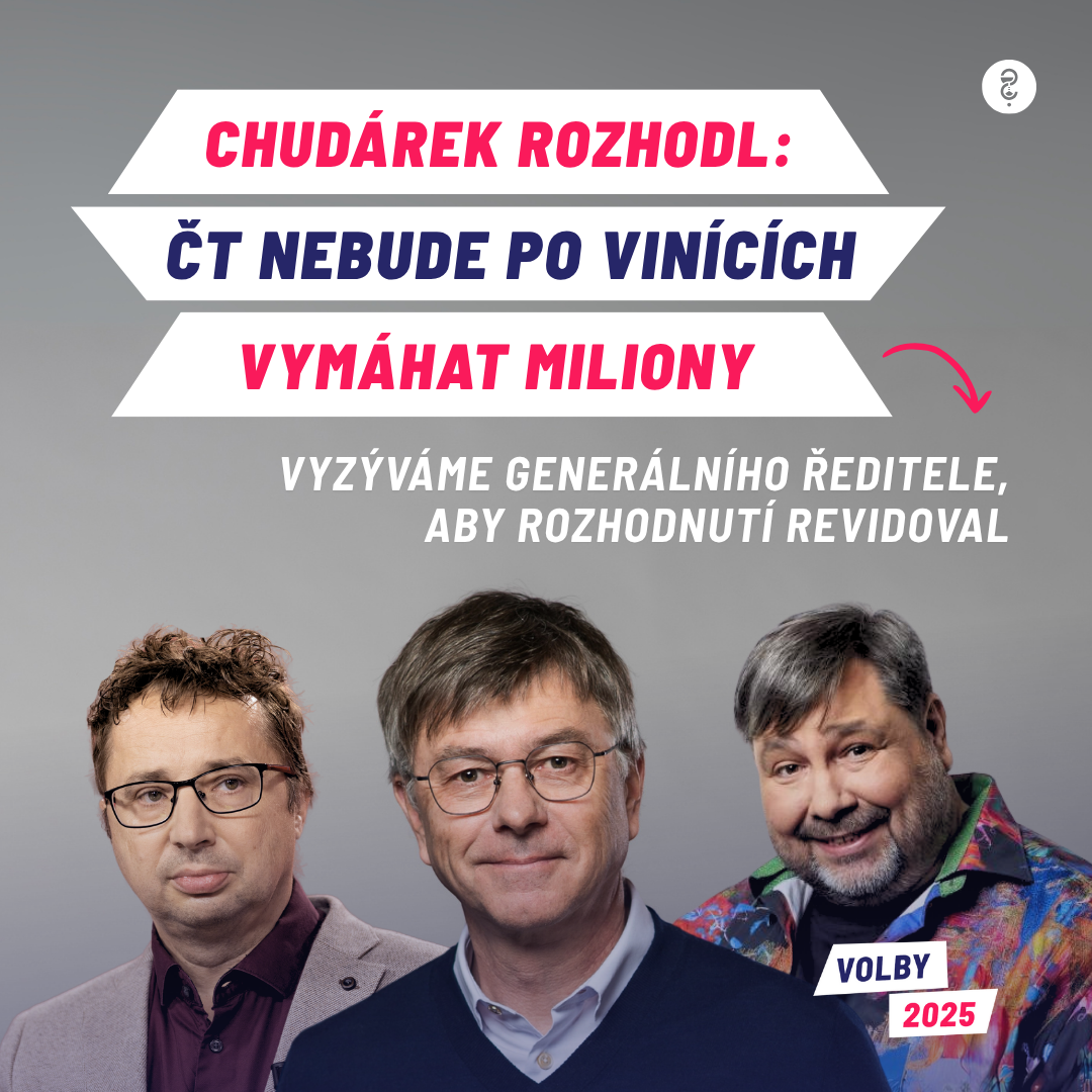 Chudárek rozhodl: Česká televize nebude po vinících vymáhat miliony za nezákonné odvolání dozorčí komise